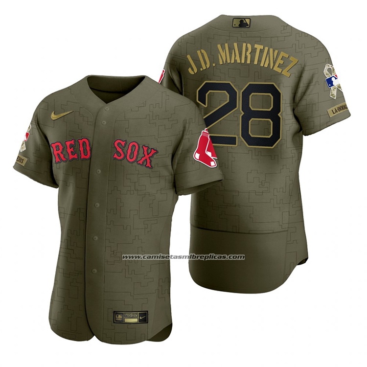 Camiseta Beisbol Hombre Boston Red Sox J.d. Martinez Camuflaje Digital Verde 2021 Salute To Service